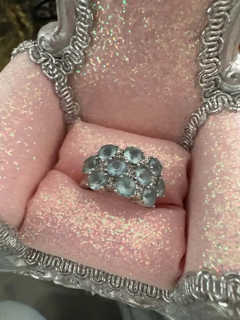 Sonia B. 14K White Gold Aquamarine and Diamond Cluster Ring